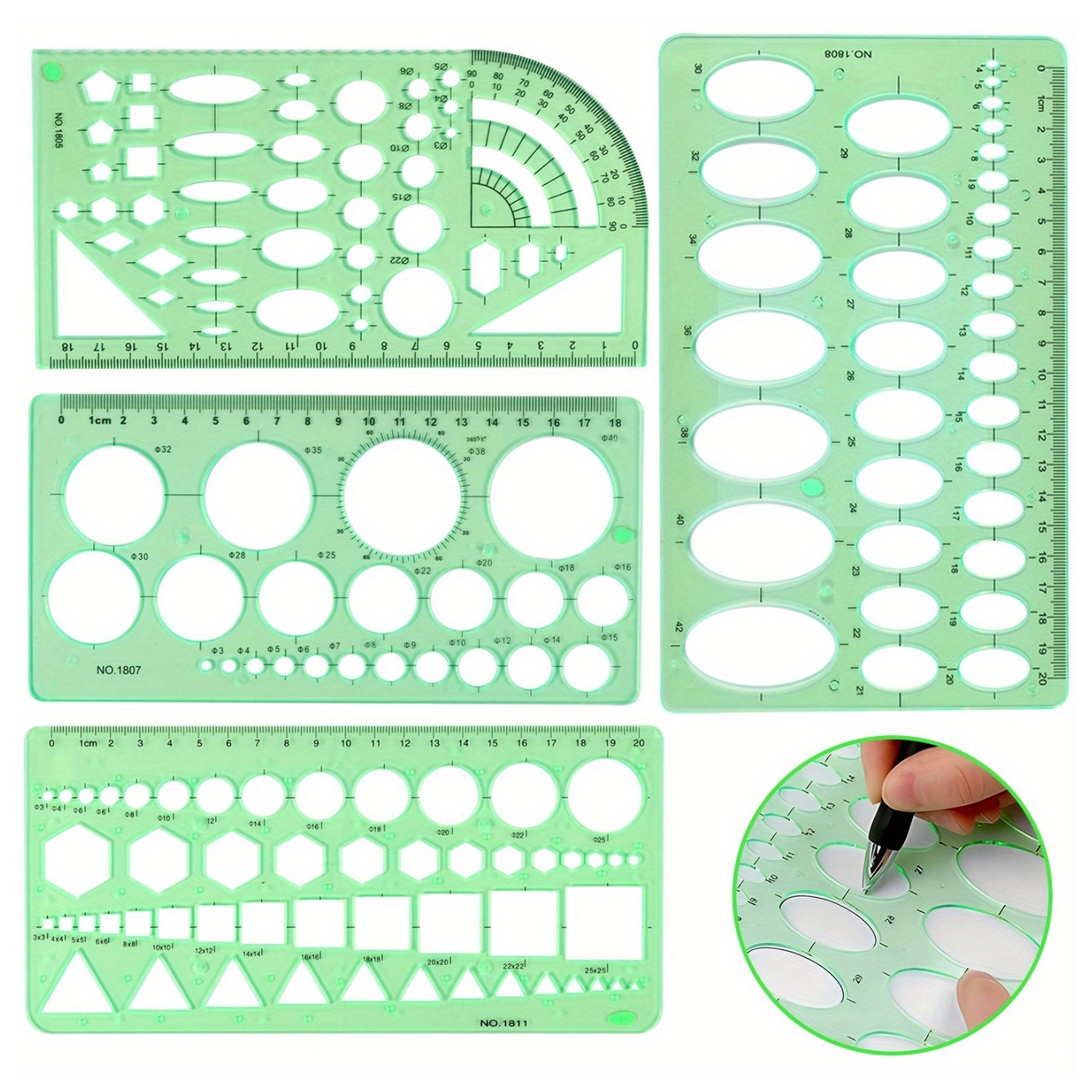 E-shop Architektonische PETG-Entwurfs-Schablonen (4/2 Stück), Kreis/Oval-Schablonen-Set mit lasergravierten Skalen | STEM-Klassenzimmer- und