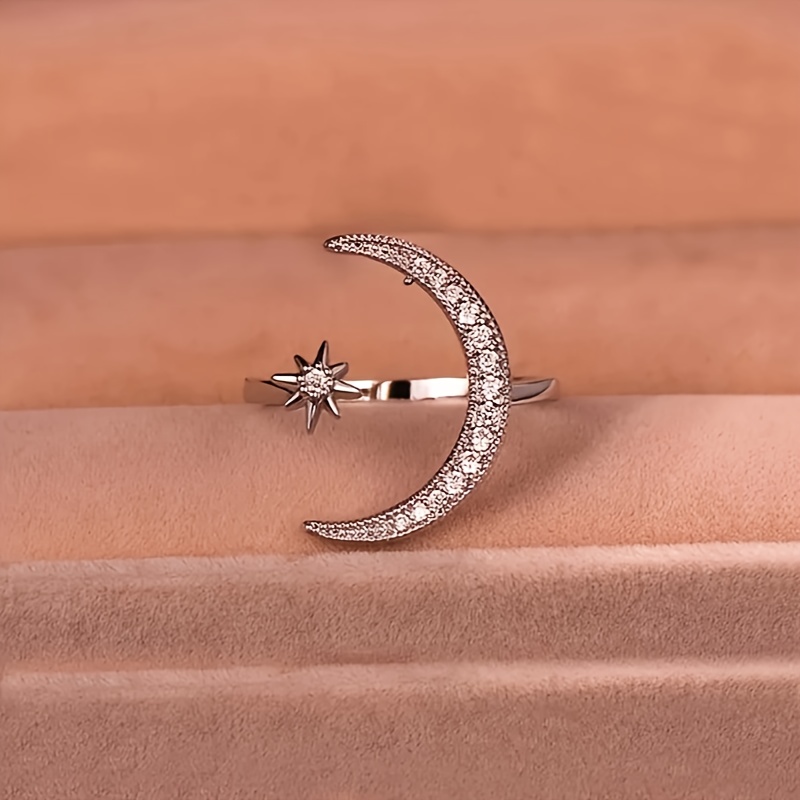 Moon & Sun Cuff Ring with Rhinestone Accents