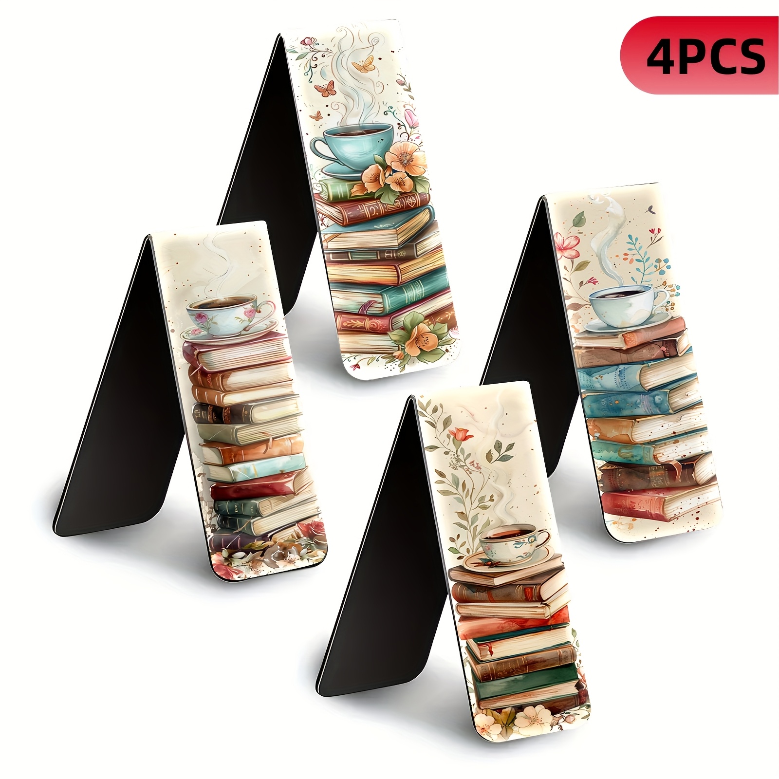 E-shop 4er-Pack magnetische Lesezeichen | Faltbare Seitenmarkierer | Tee-Zeit-Lesen | Buchclips für Lehrer, Buchliebhaber | Ideal für Journale, Planer,