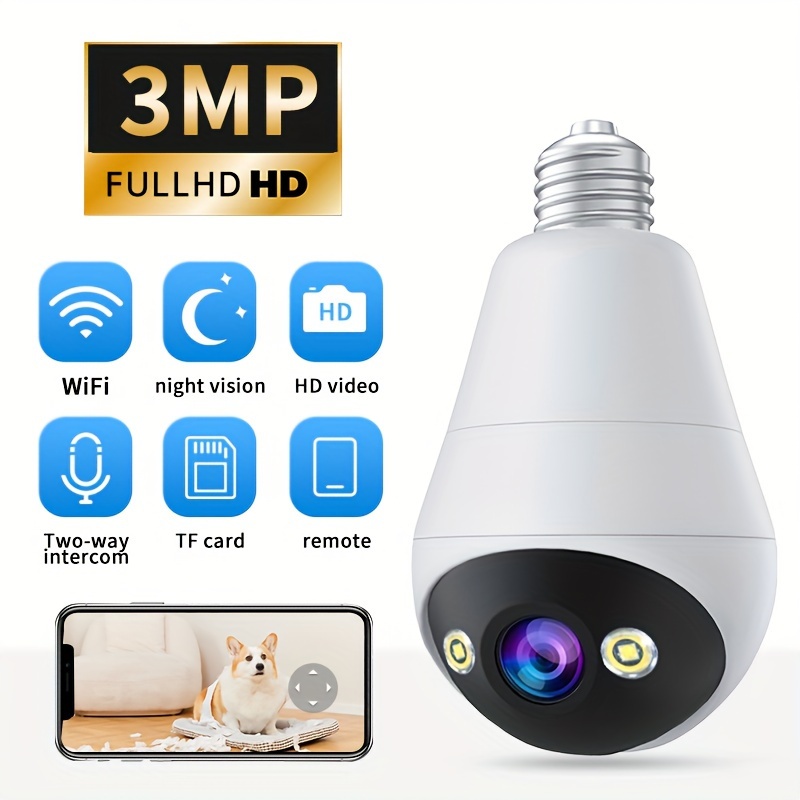 

1pc, Jooan 3mp Full Hd Bulb Wireless Camera, Wifi Home Security System With , Audio , Remote Via App, And Tf Card Slot, Easy Setup, Indoor Surveillance