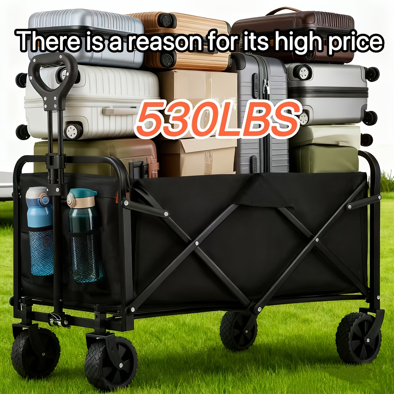 530lbs heavy duty large capacity collapsible beach wagon cart all terrain folding utility cart with   side pocket and brakes durable oxford cloth and stainless steel construction for   sports and shopping