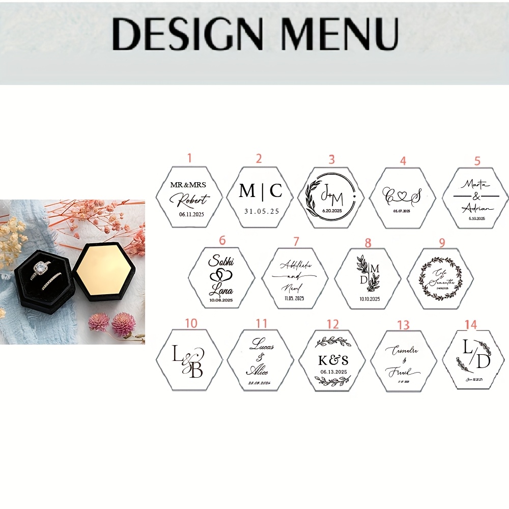 TEMU Personalised Hexagon Velvet Ring Box With Hexagon Mirror Acrylic 2 Slot Ring Box Personalized Wedding Engagement Proposal Gift, Jewelry Boxes