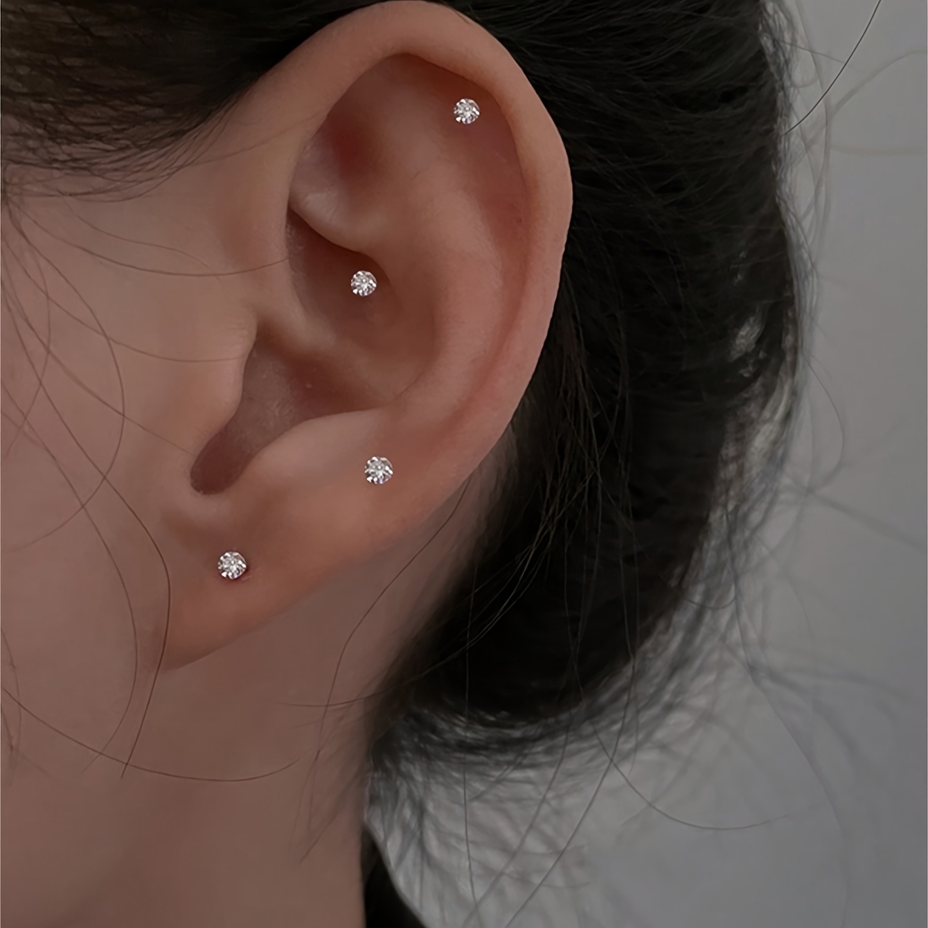TEMU 4pcs French Style Minimalist Circular Earring Stacking Set Inlaid With Synthetic Zirconia For Women's Fashionable And Versatile Earring Set,