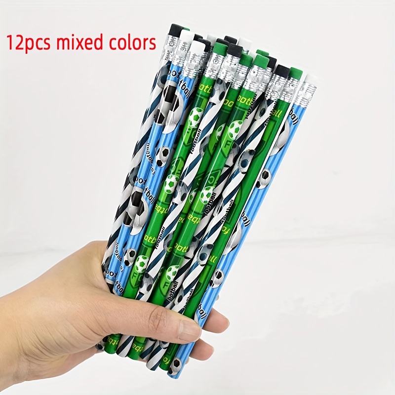 12 Football Party Pencils - A Football Themed Wooden Writing Tool With Eraser, Sports Birthday Celebrations, School Supplies And Back To School Gifts, Football Accessories (mixed Colors)