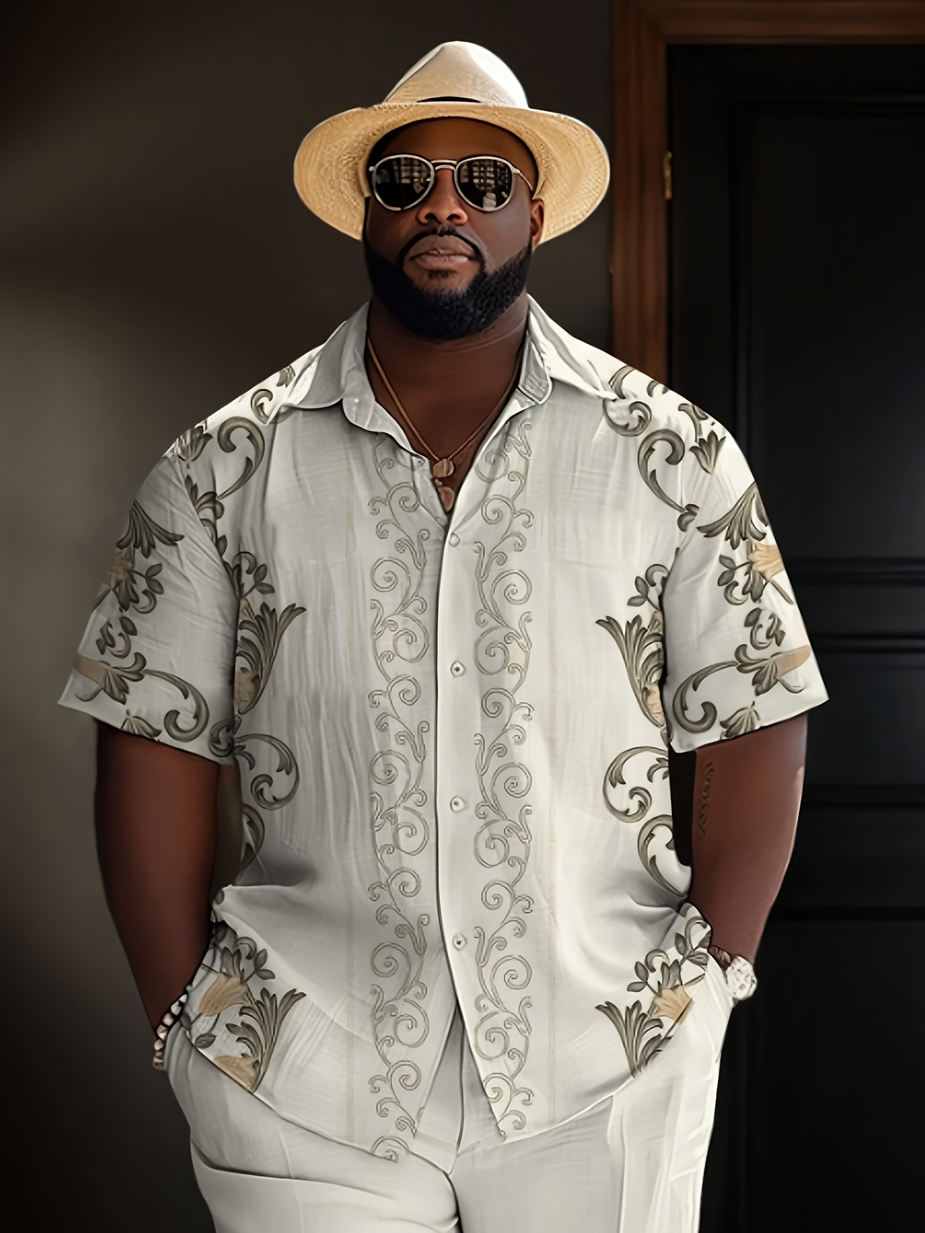 camisa manga corta estampado vintage hombre elegante casual Temu