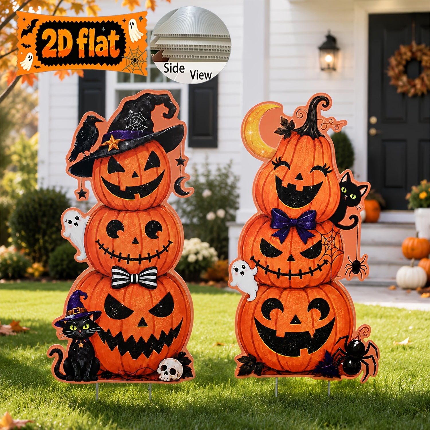 TEMU 2d Flat - 【2d Flat】 2d Flat - [2d Flat] 2d Flat - [2d Flat] 2d Flat - [2d Flat] 2pcs 2d Flat Halloween Cute Pumpkin And Black Cat Outdoor Garden