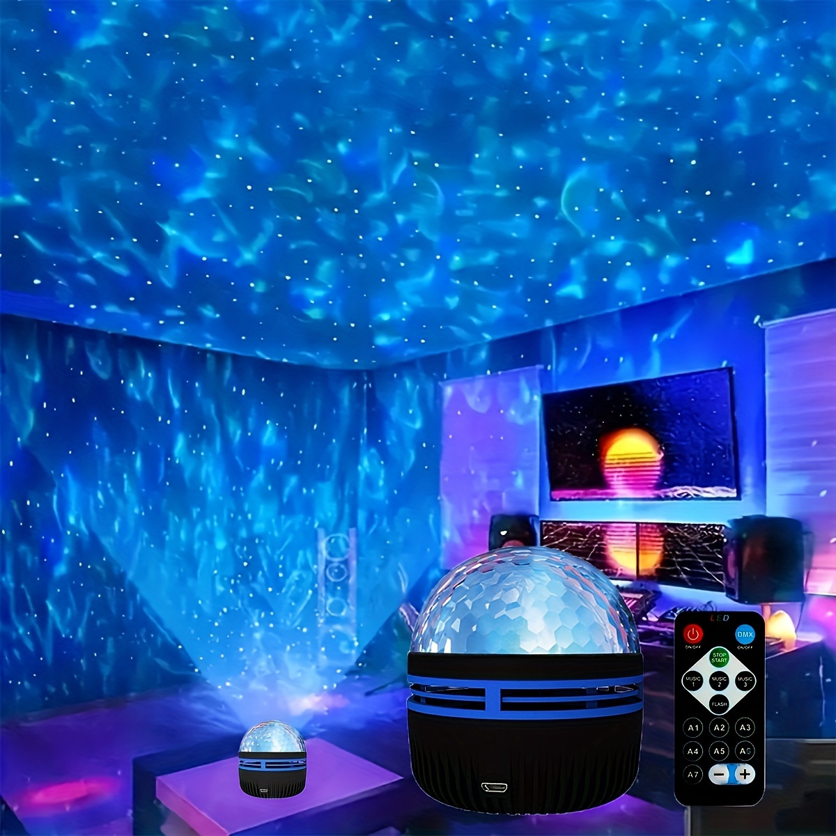 

1pc Galaxy Projector Water Ripple Led Night Light, Usb Powered Starry Light With Remote Control Bedroom Atmosphere, Ideal For Wedding, Christmas, Halloween & Travel Eid Al-adha Mubarak