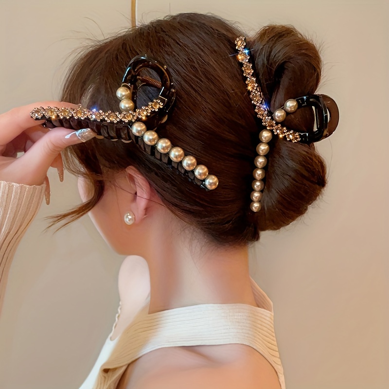 

Pearl And Crystal Hair Claw Clip, Large Size, Adult Hair Accessory With Simple And Cute Design, Suitable For Women 14+ Years Old