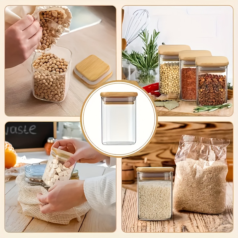 12pcs square glass spice jars set airtight waterproof heat resistant containers with bamboo lids for salt pepper sugar storage   labels marker for easy organization and identification details 0