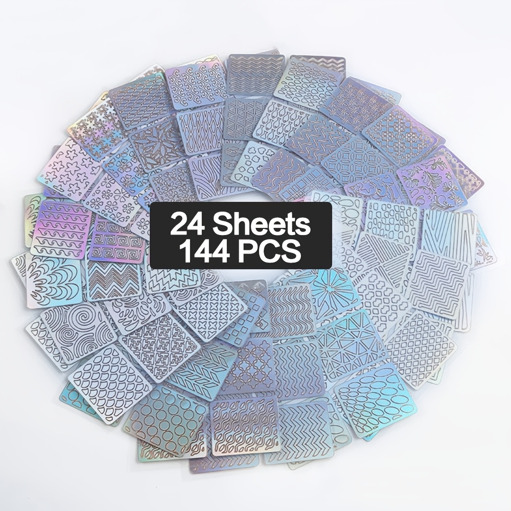 TEMU 144 stuks 3D Holografische Laser Gegraveerde Holle Nagel Stickers, Nagel Transfer Sjablonen voor Nagelkunst