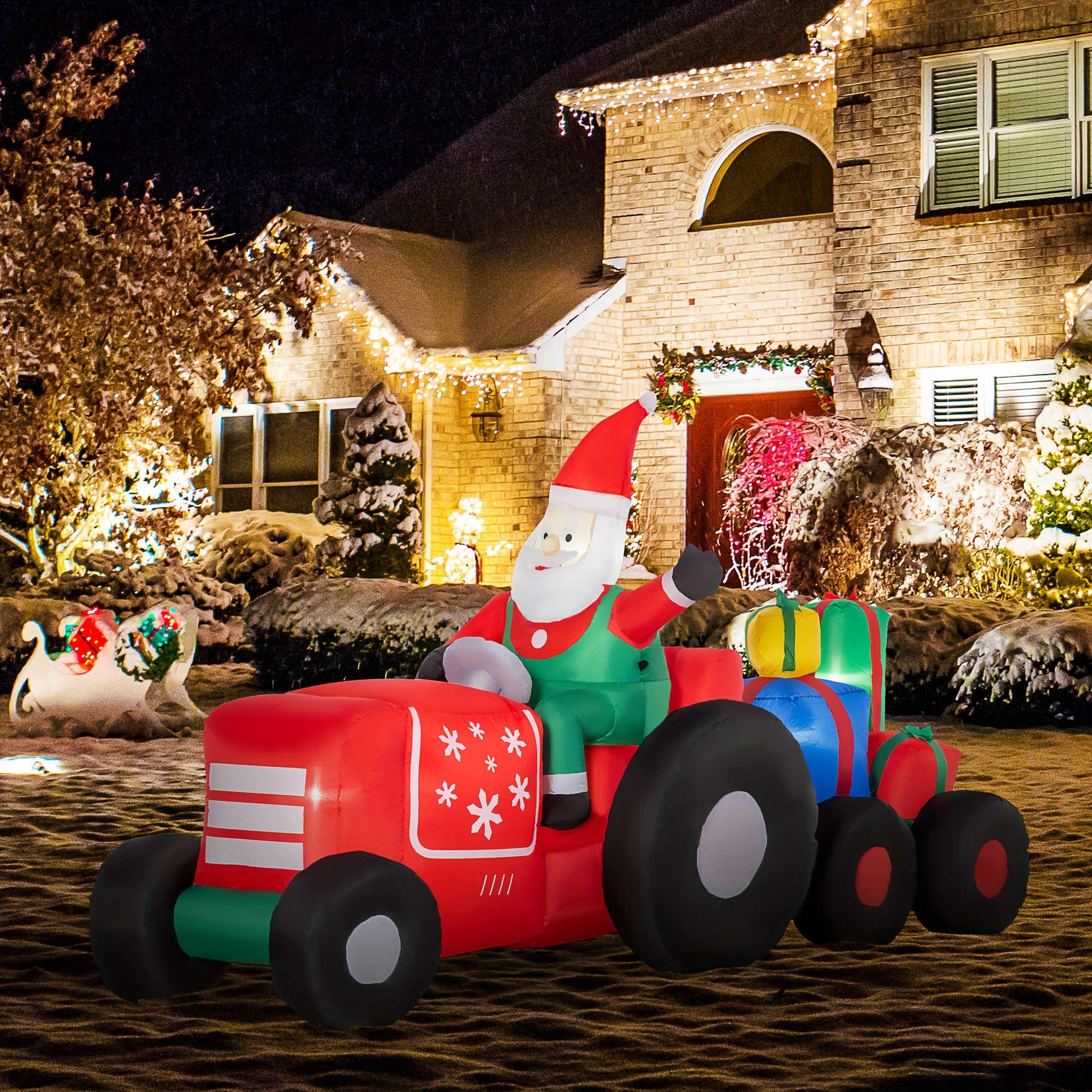 

Outsunny 9ft Christmas Inflatables Outdoor Decorations Santa Claus Driving Trailer With Colorful Gift Boxes, Led Yard Christmas Decor For Lawn Garden Party