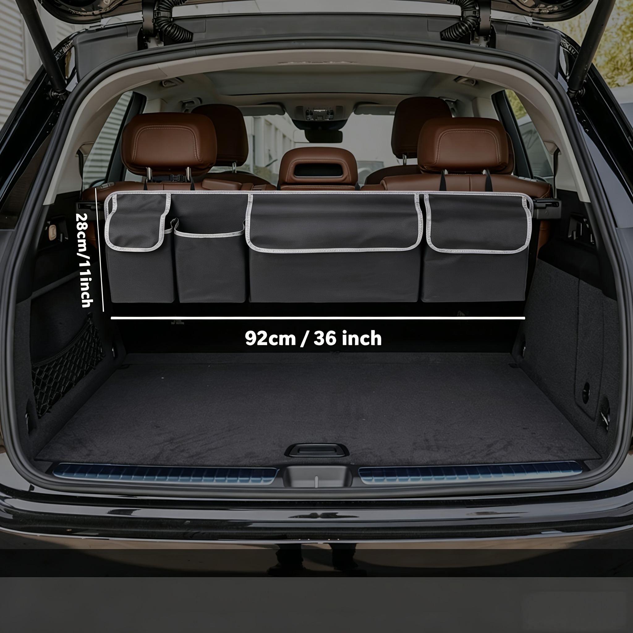 TEMU Trunk Storage Organizer For Cars, Featuring A Spacious Rear Seat Hanging Design, Equipped With 3 Adjustable Shoulder Straps And 4 Pockets,