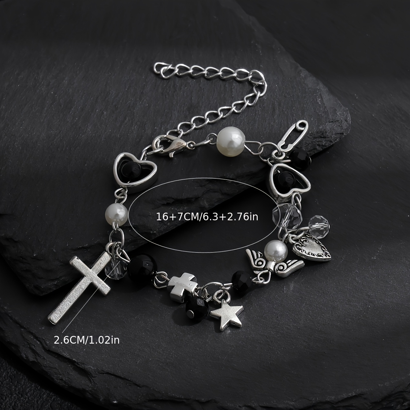 Imitation Pearl Star Wing Cross Pendant Bracelet