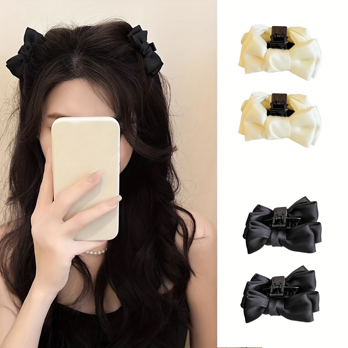 

Elegant 2-piece Set Bow Hair Claw Clips In Solid Color, Plastic Material With Stylish Design, Small Size For And Party Casual Hair Accessories For 14+
