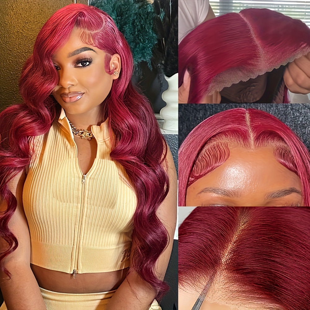 

13x4 99j Body Wave Wig Burgundy Lace Front Wigs Human Hair 30 Inch Hd Transparent Body Wave Frontal Wig Pre Plucked With Baby Hair Red Wigs For Women Body Wave Colored Wig