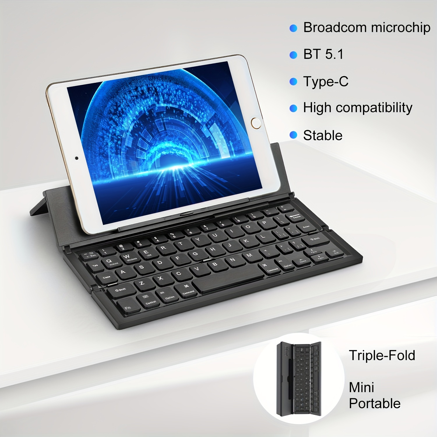 

Battop Foldable Bt5.0 Keyboard, Portable Wireless Keyboard With Stand Holder, Type C, Pocket-sized Tri-folding Keyboard For Windows Android Ios (us Layout)