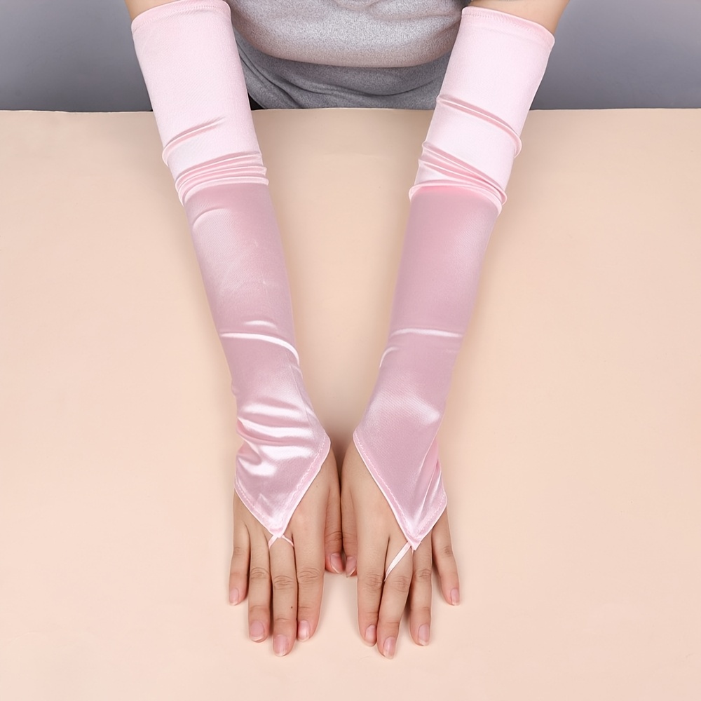 TEMU Women's Long Satin Gloves For Masquerade, Bridal Arm Sleeves For With Open Fingers