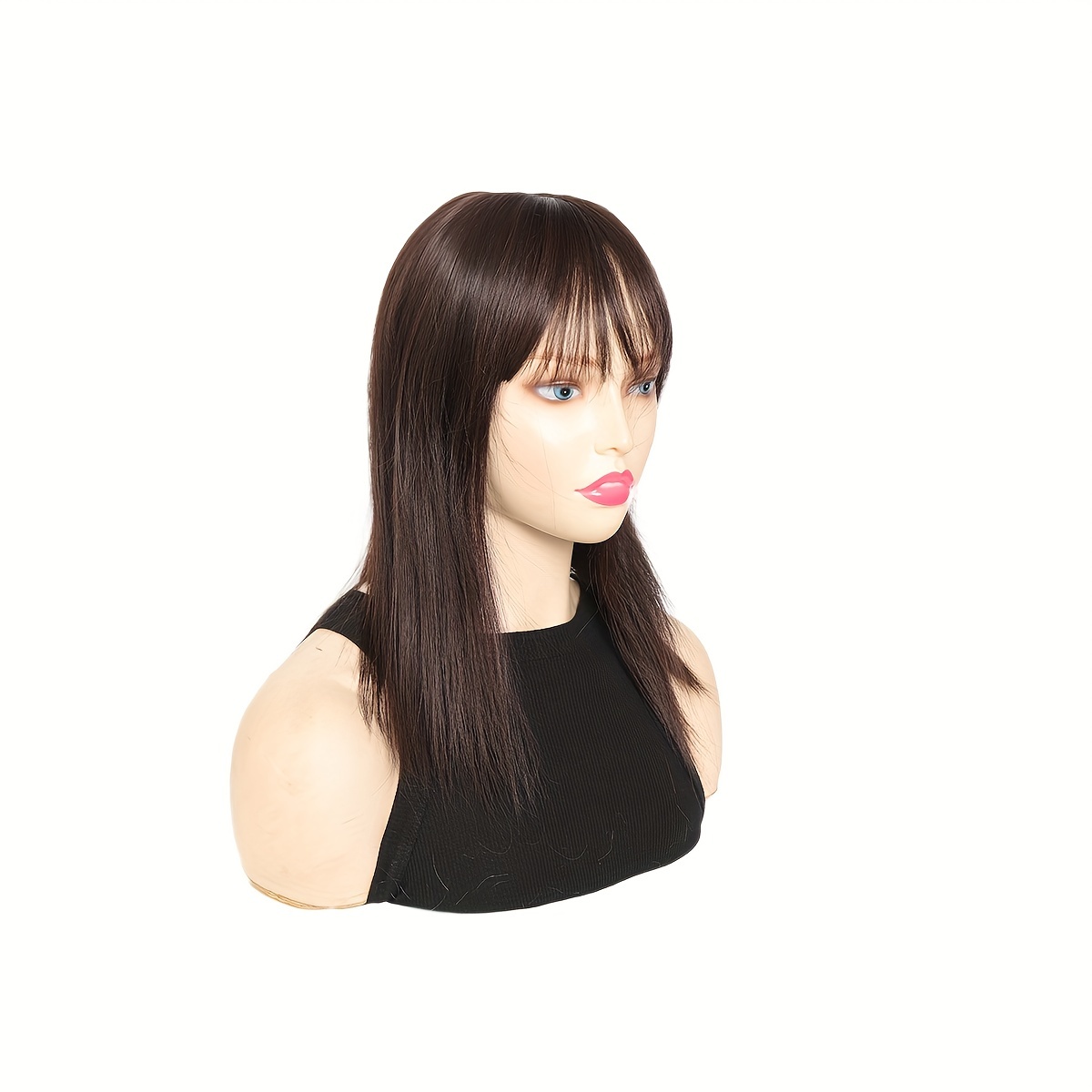 14 inch synthetic hair topper for women with bangs clip in straight hairpiece for thinning hair large base wiglet black with highlights versatile style for all   hair accessories details 5