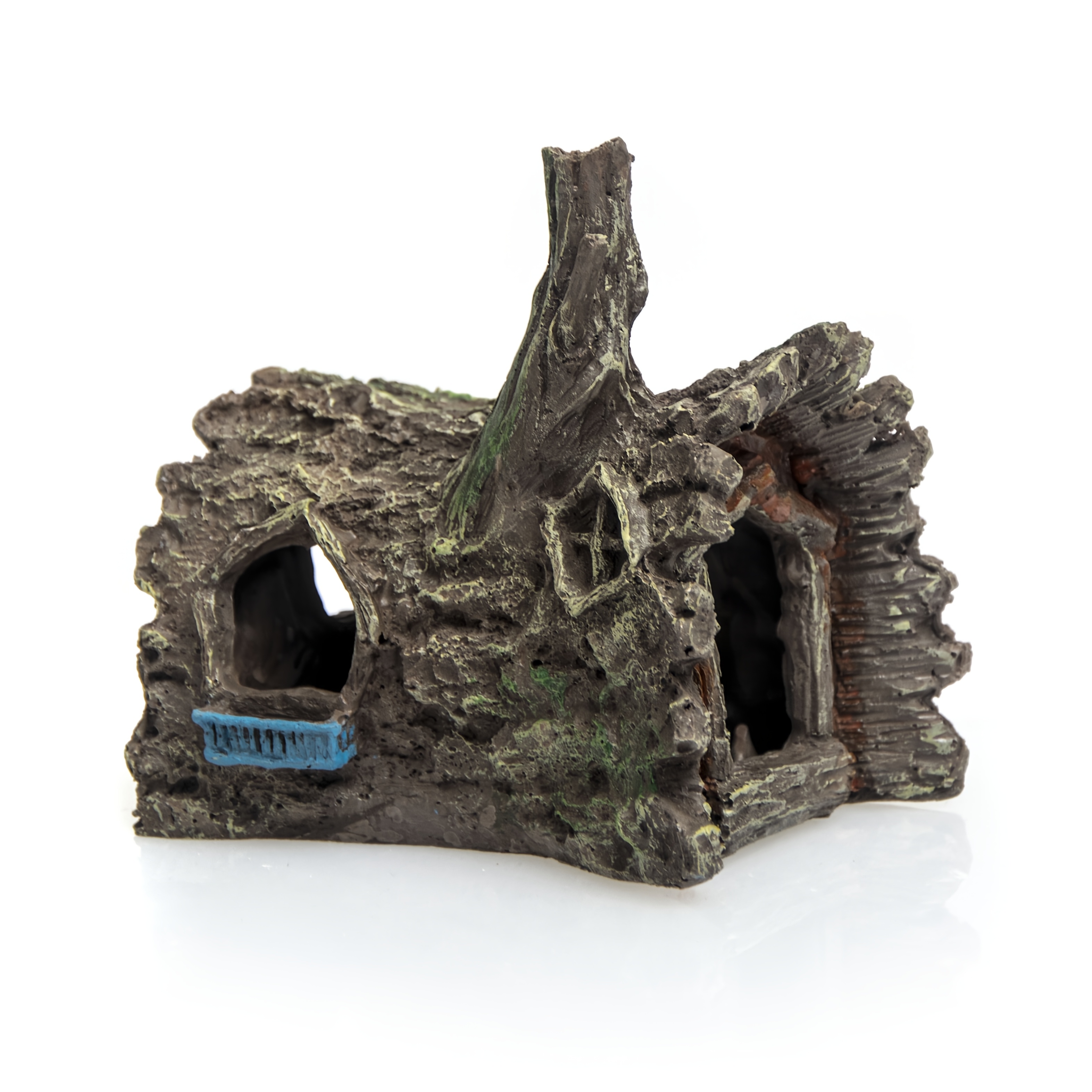 Image of Rustic Treehouse Resin Fish Hideaway - Lifelike Aquarium Decor With Hollow Stump Cave, Perfect Shelter For Fish And Shrimp