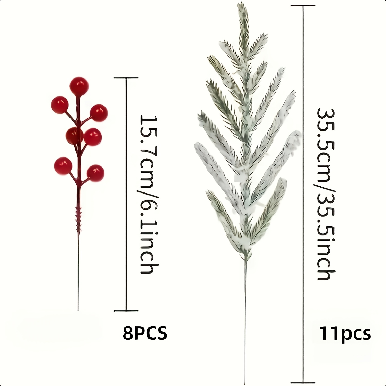 TEMU 19pcs Realistic Norfolk Pine Branches With Red Berries And Snowflakes - 35cm Long Durable Plastic Indoor/outdoor Christmas Tree Decor, Suitable
