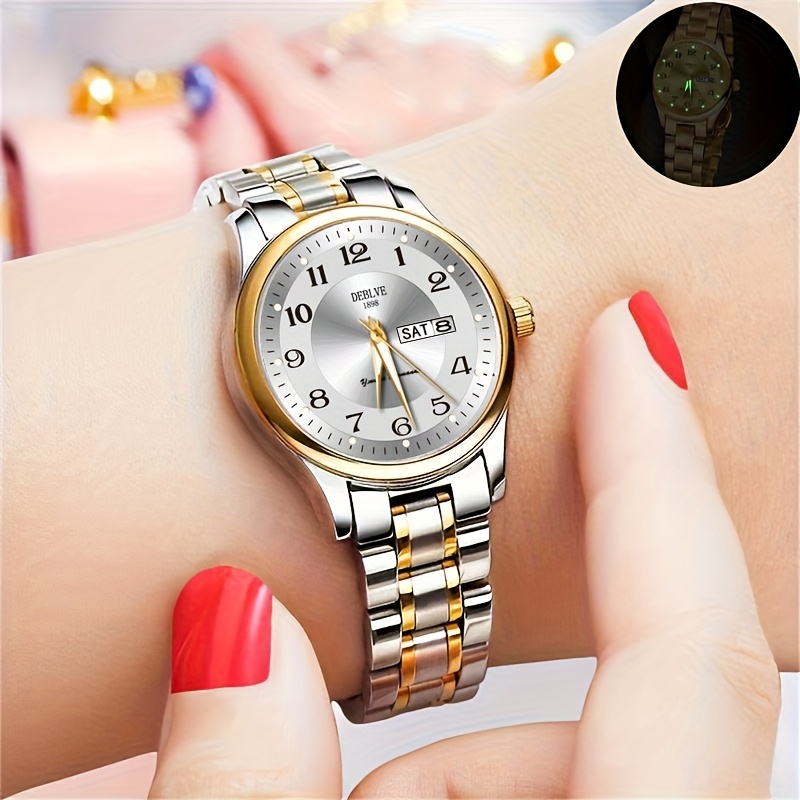 DEBLVE Women'S Ultra-Thin Stainless Steel Quartz Watch - Stylish, Lightweight, IPX7 with Calendar, Luminous Day Display, and Stainless Steel Band - Perfect for Casual Wear, DEBLVE