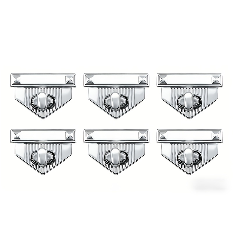 TEMU 6pcs Silvery Striped Twist Lock - Multifunctional Square Bag Lock, Equipped With Golden Adjustable Hardware, Suitable For Wallet, Handbag,