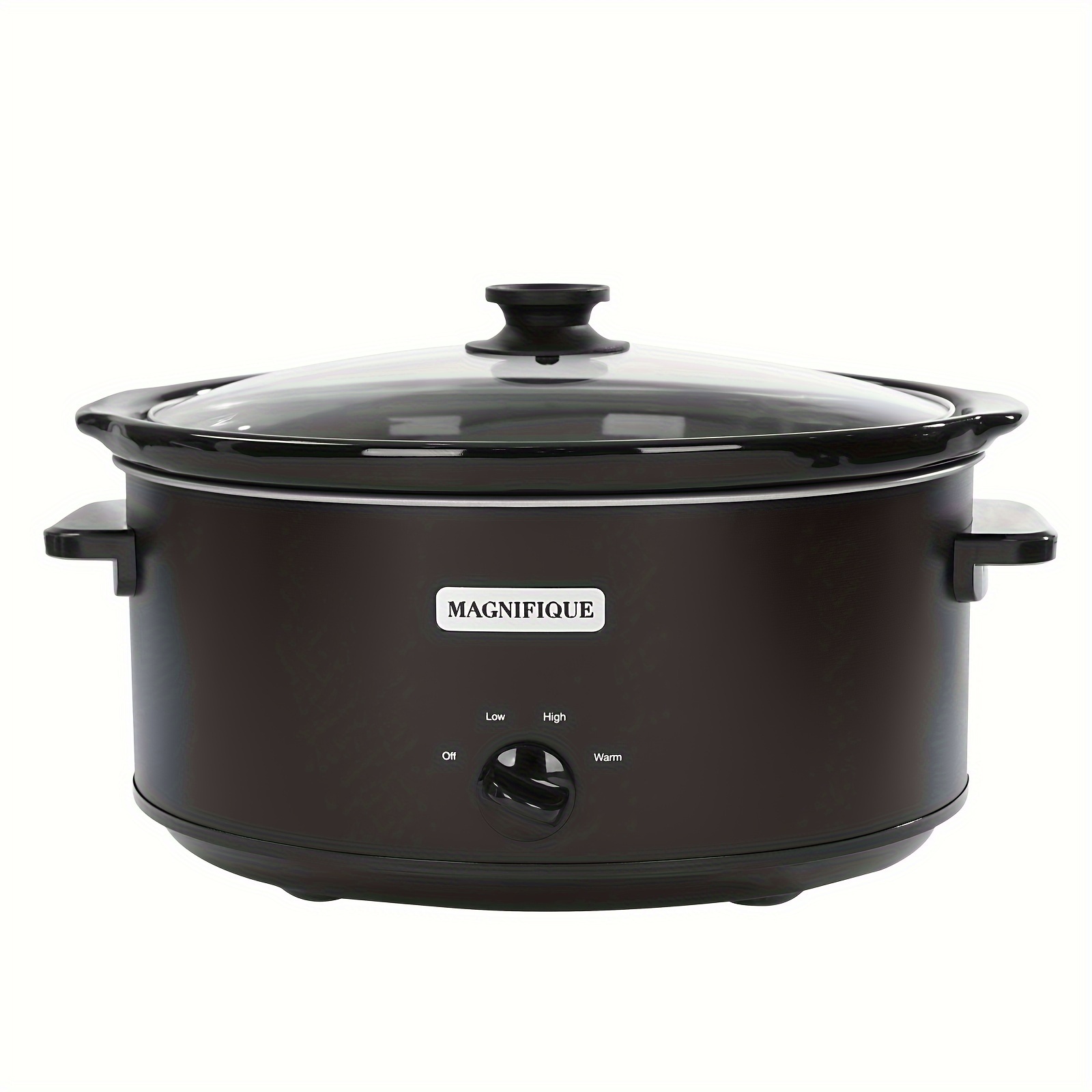 

Magnifique 8 Quart Slow Cooker Oval Manual Pot Food Warmer With 3 Cooking Settings, Black Stainless Steel