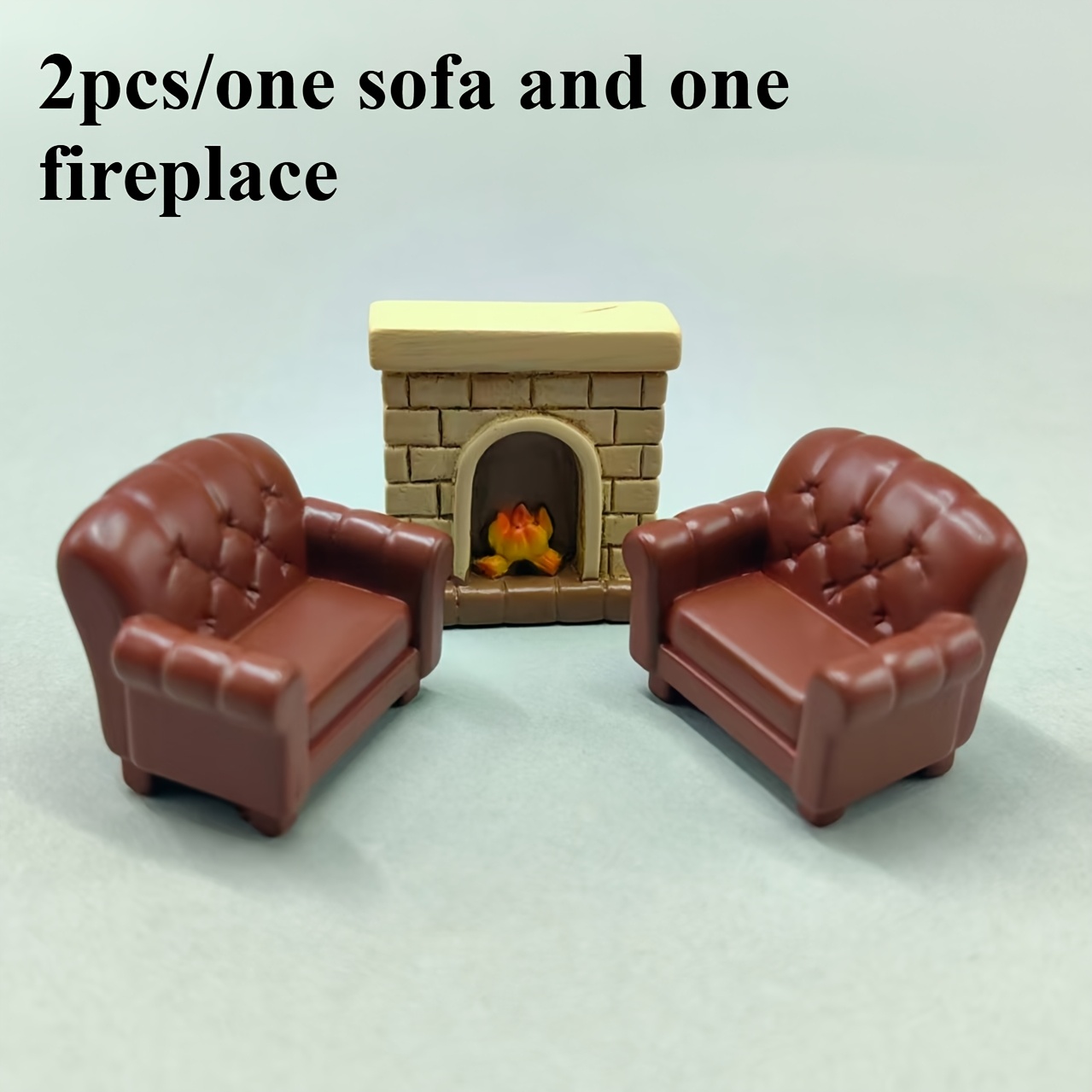 TEMU 2pcs Set Miniature Simulated Sofa And Fireplace Combination Model, Dollhouse Home Miniature Scene Ornament, Suitable For Micro Landscape