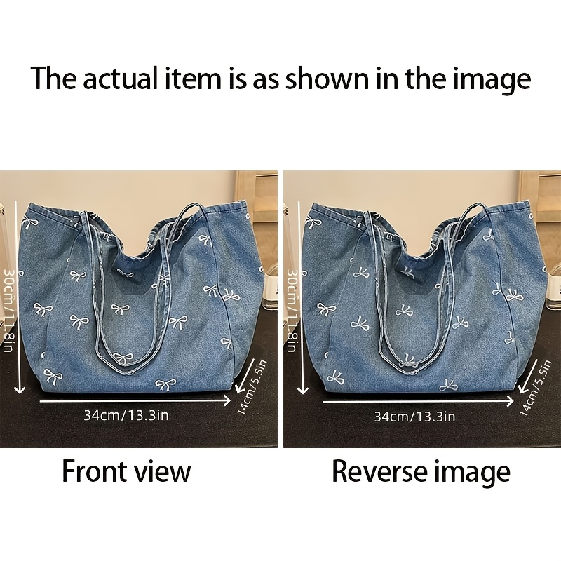 Image of Large Capacity Handbag With Open Top - Elegant Bow Accent Tote, Fabric For Daily , Travel & Shopping, Spacious Casual &, Ideal Christmas Gift - Yiwu-made (handwashable)