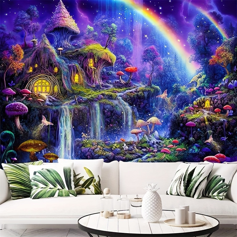 

1pc Forest Mushroom Scenery Print Tapestry, Polyester Tapestry, Wall Hanging For Living Room Bedroom Office, Home Decor Room Decor Party Decor, With Free Installation Package