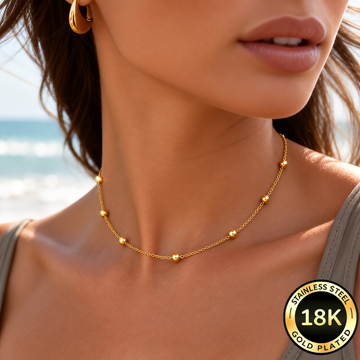 10pc Women's 18K Golden-Plated Beaded Necklace Set