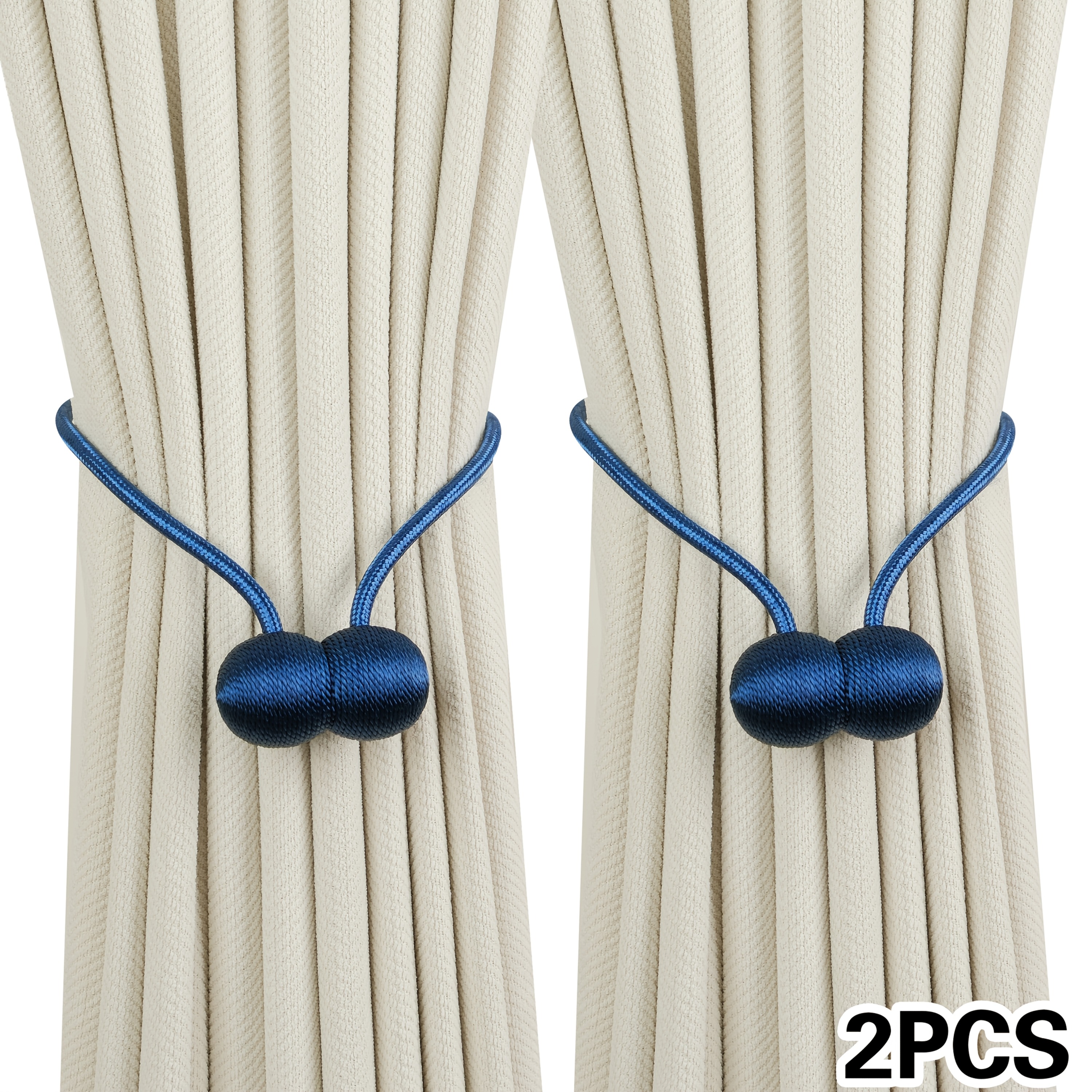 A Set of Two Modern Minimalist Magnetic Curtain Ties Is on, Featuring Thicker Twisted Ropes And Flexible Magnetic Ties. They Are Durable, Easy to Install, And Do Not Require Drilling, Making Them Perfect for Bedroom And Living Room Decor