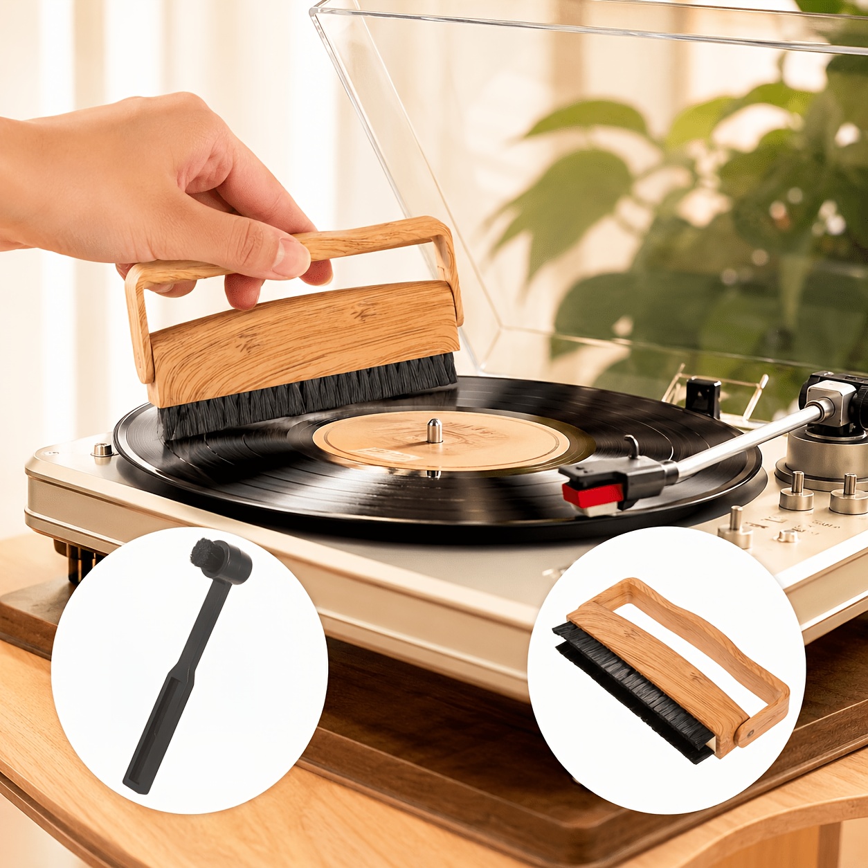 TEMU Premium Plastic Turntable Record Player Brush Set-vinyl Cleaner Brush And Stylus Brush, Dust & Stain Removal For Turntables Vinyl & Needles,high