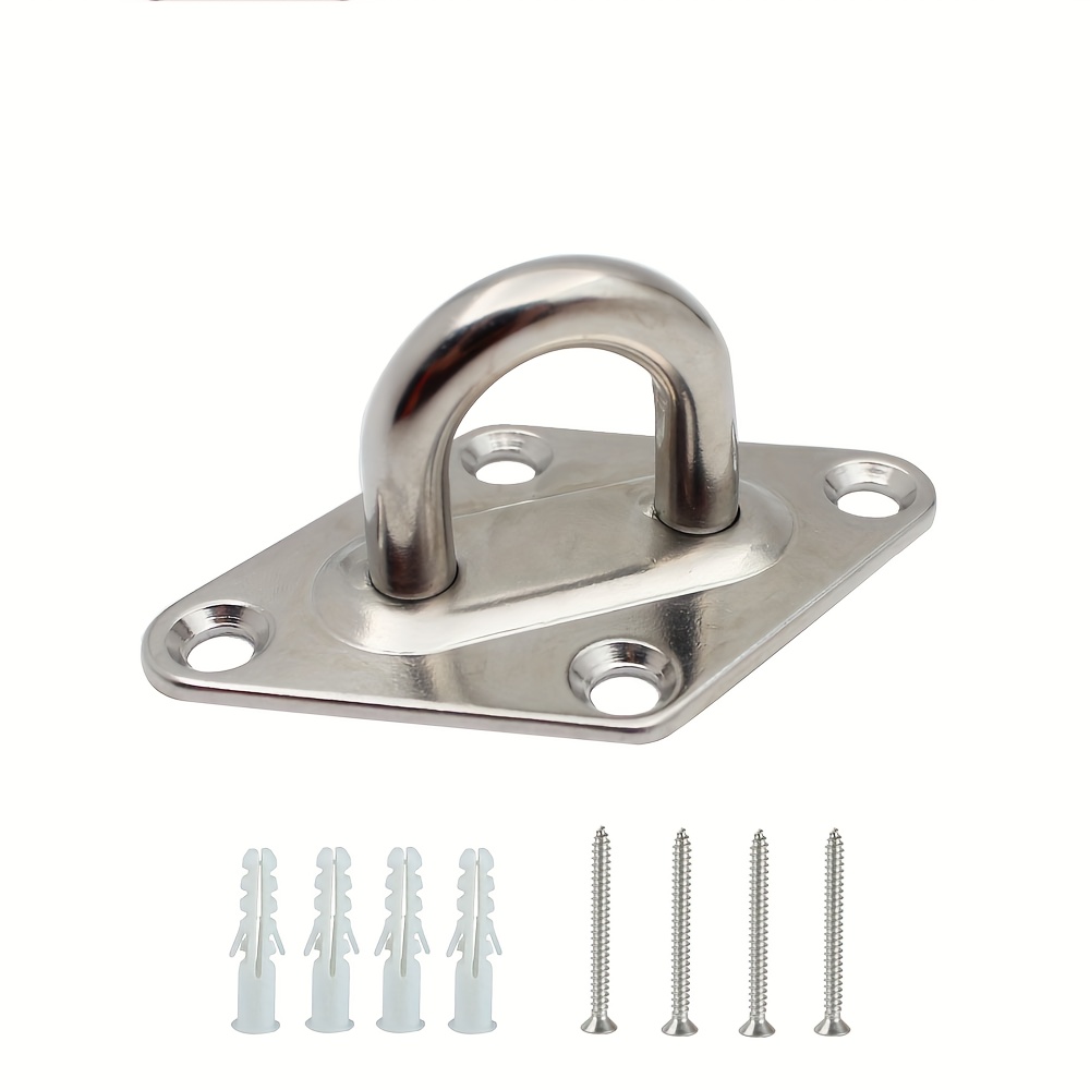TEMU Sturdy 304 Stainless Steel Hooks For Wall Or Ceiling Installation - Features Head Anchor Plate And Carabiner, Ideal For Yoga Swings, Hammocks,