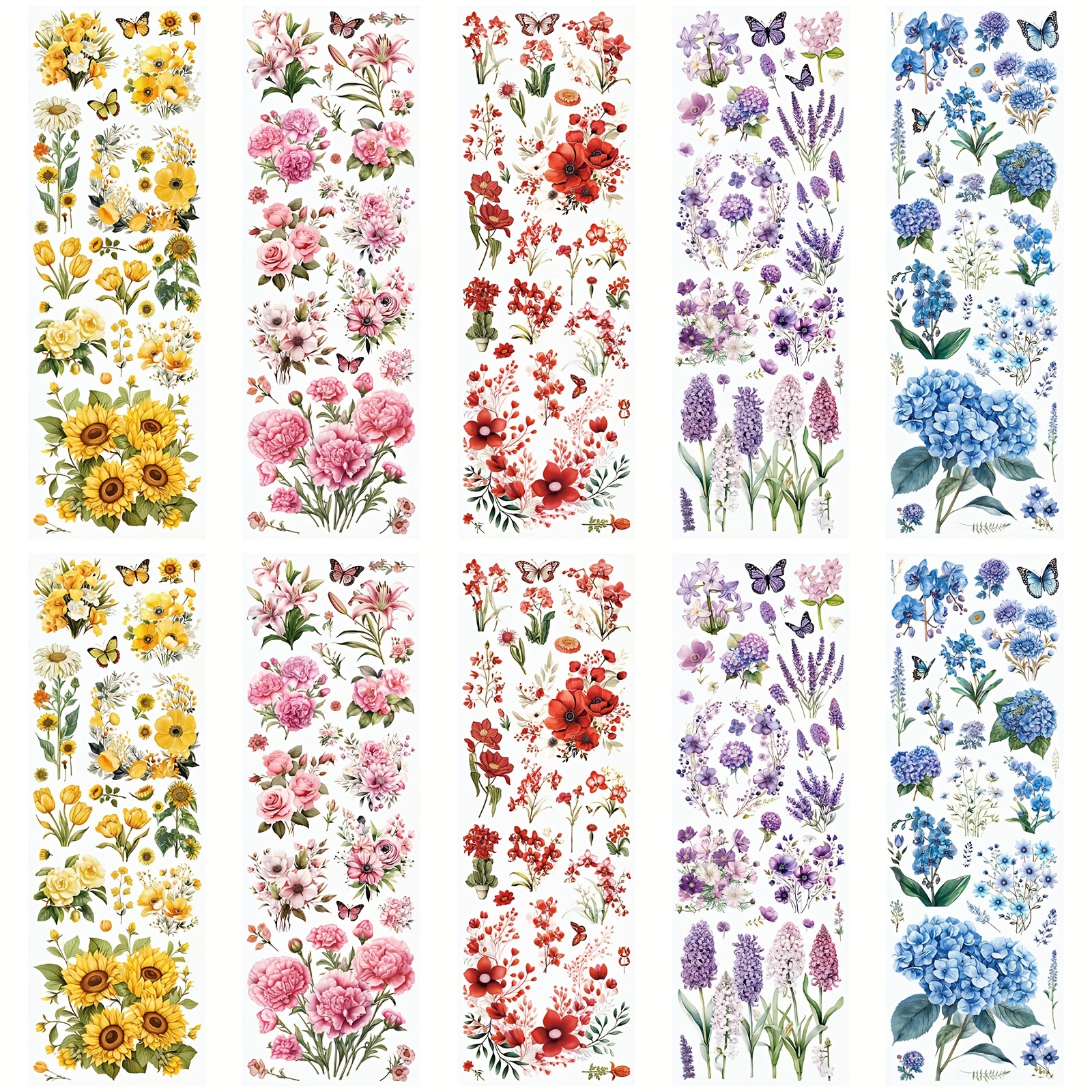

10 Sheets Rub On Transfer Sticker, Mixed Flower Stickers For Diy Scrapbooking Photo Albums Furniture, 11.8 * 3.9in
