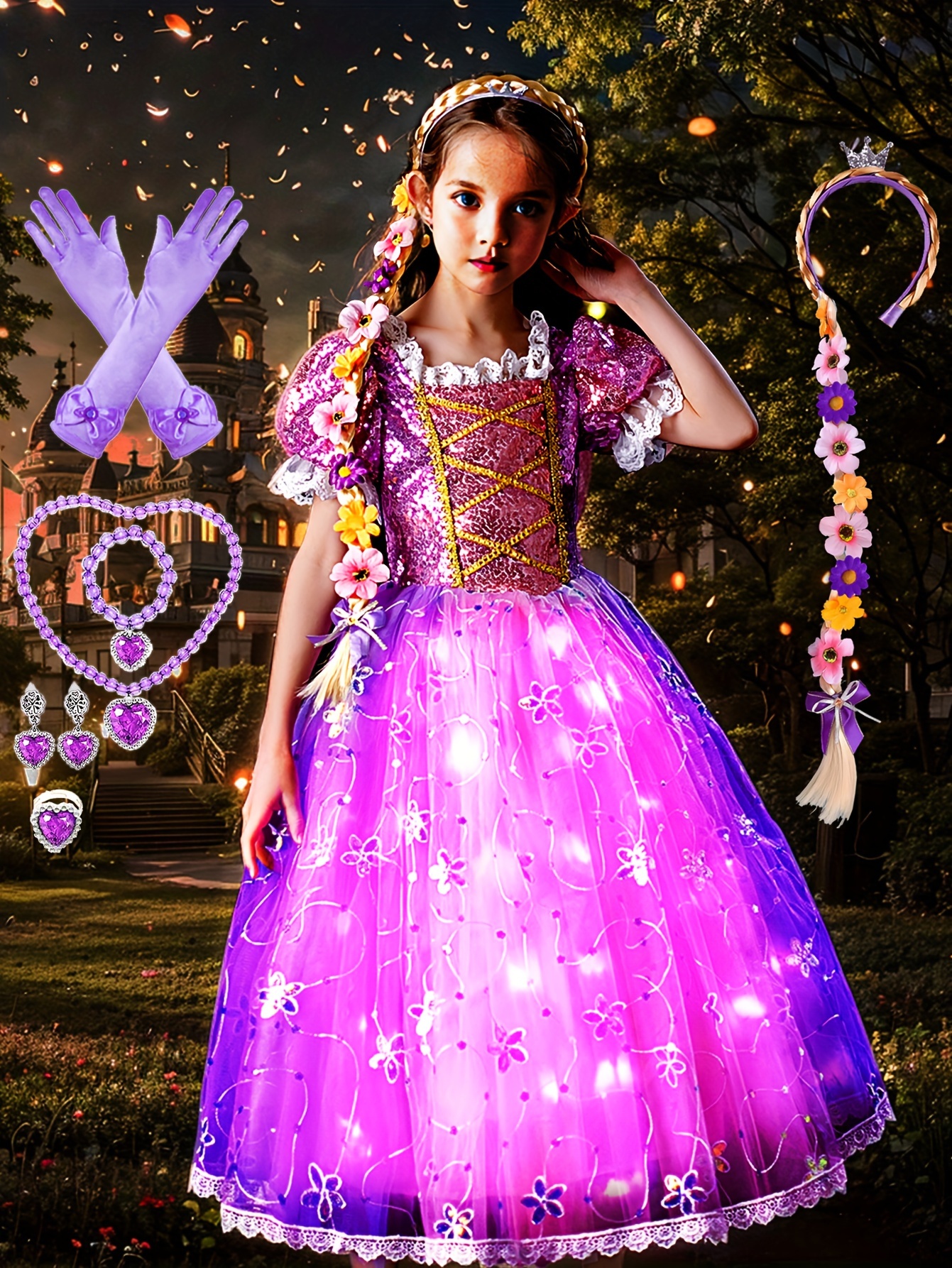 sequin decor puff short sleeve princess dress dreamy led dresses for girls carnival birthday party performance halloween prom gift battery not included