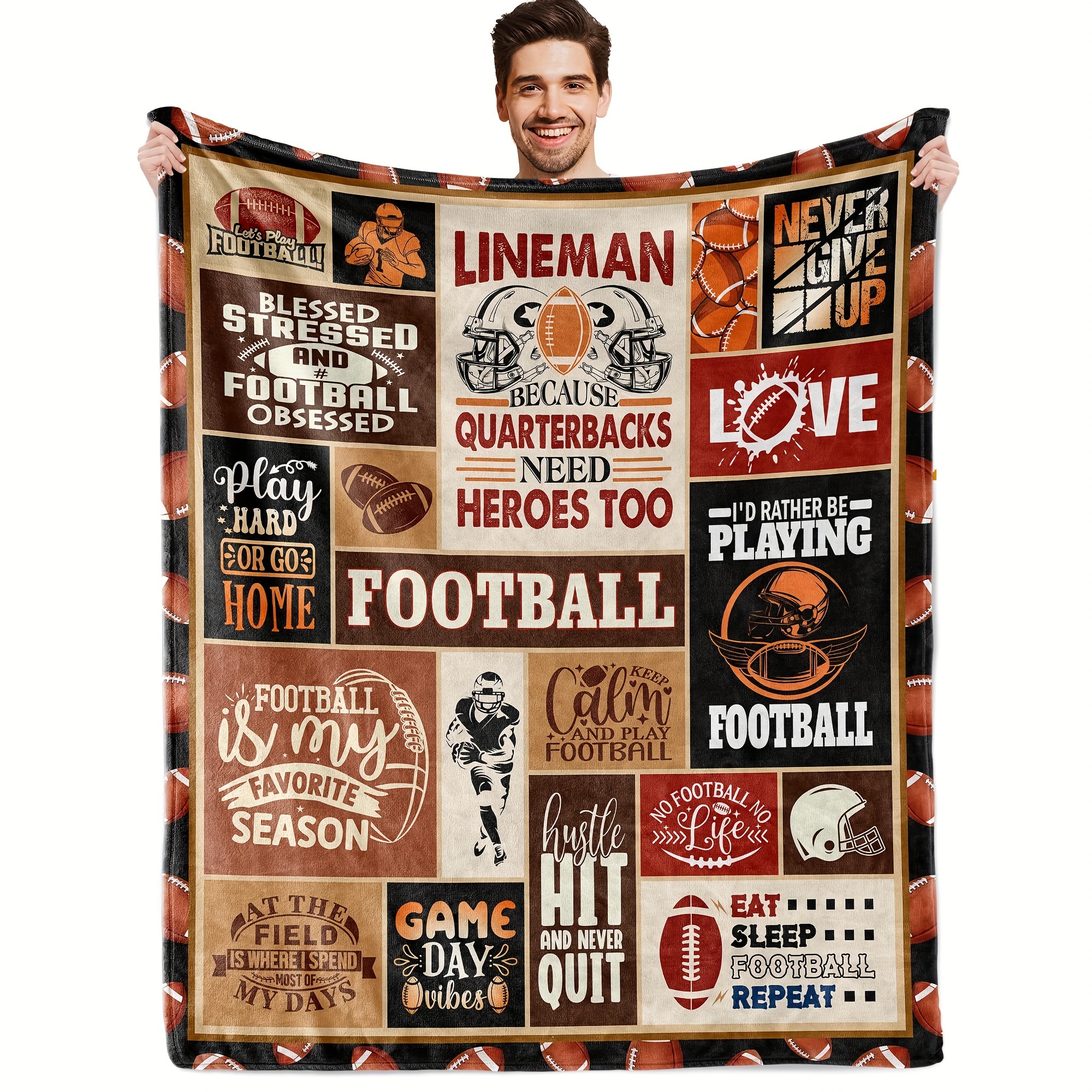 

1pc Contemporary Football Themed Flannel Throw Blanket - Machine Washable Design For Boys, Men, , Players & Fans - Cozy Blanket For Use