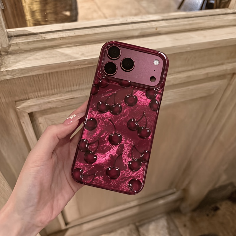 TEMU Phone Case: Korean-style Niche Full-screen Cherry Pattern Imd Phone Case, Girly Phone Case. Suitable For Iphone 18/18 Pro/18 Pro Max/17 Pro/17
