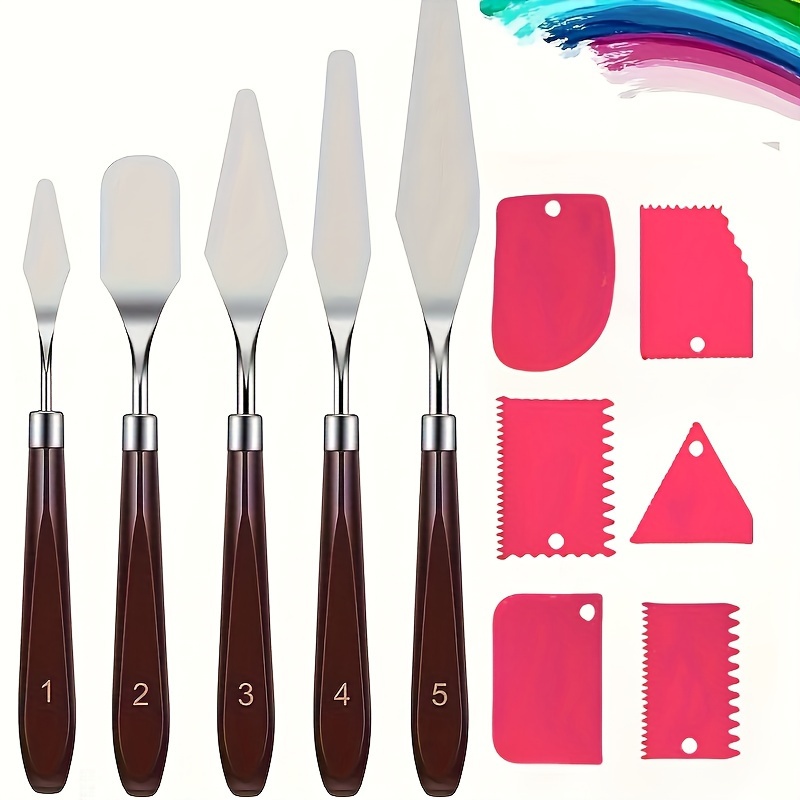 

Stainless Steel Palette Knife Set - Options Of 11pcs, 5pcs, Or 6pcs For Acrylic, Oil, Watercolor & Rock Painting - Includes Texture Paste & Tooth Scrapers