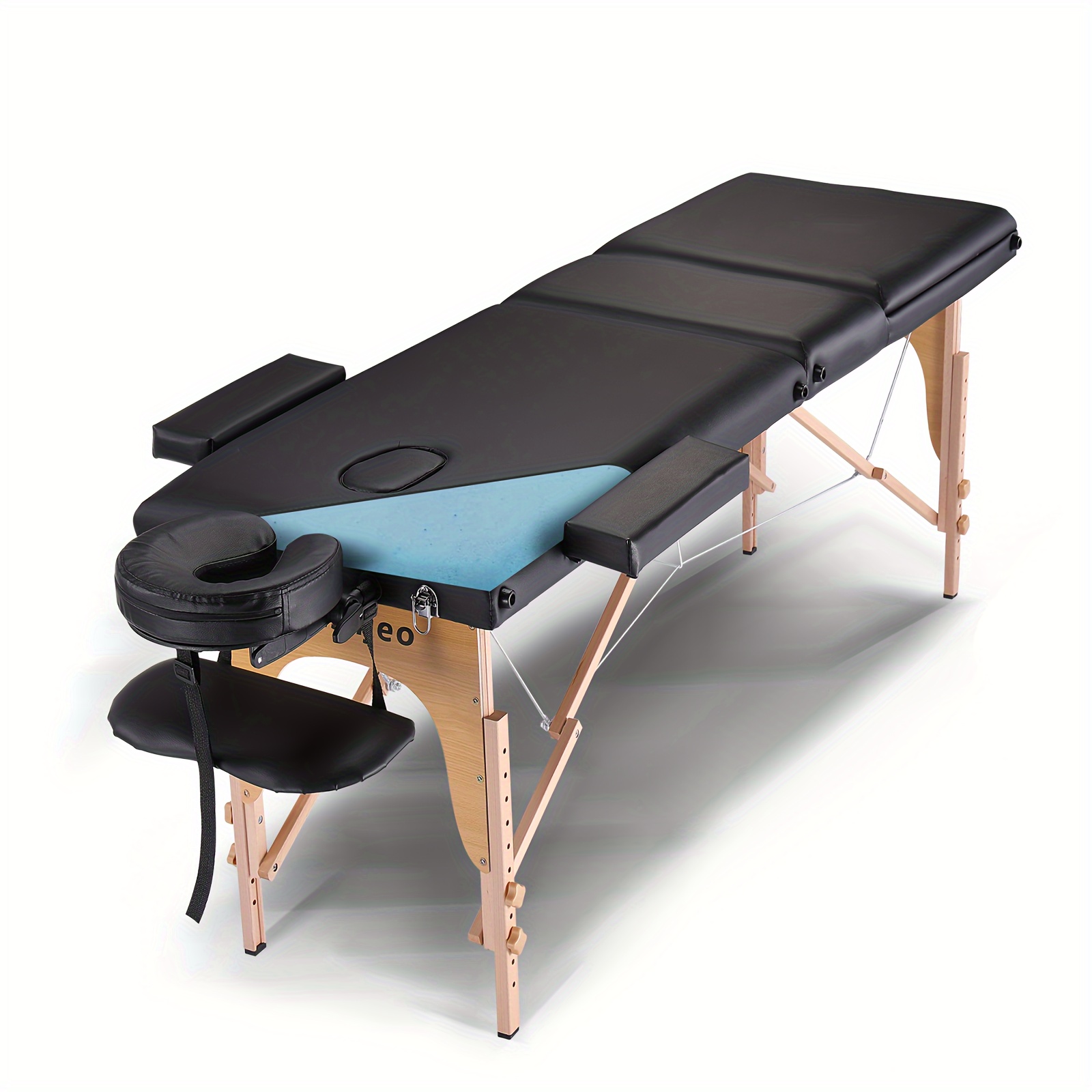 

Portable Massage Table Massage Bed Professional Spa Reiki Eyelash Salon Bed, Wooden Frame Height Adjustment & Accessories, Black (3-section)