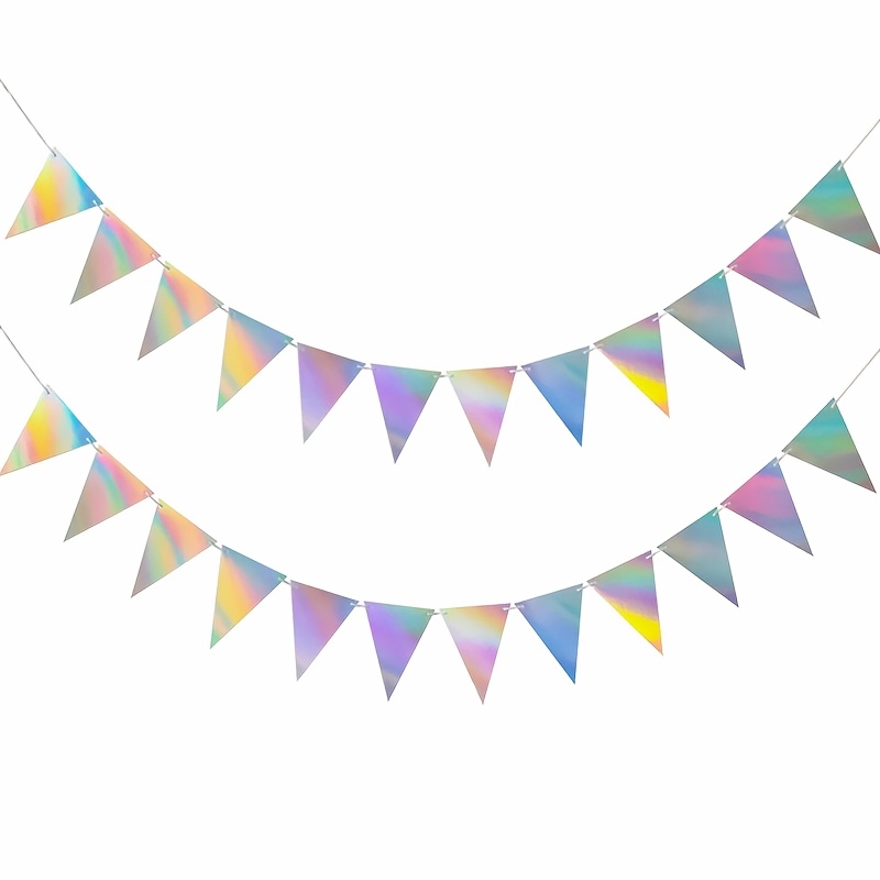2 Sets Of 5-meter Shimmering Party Decor Featuring Holographic Triangular , Perfect For Celebrations Like Graduations, Birthdays, Anniversaries, Engagements, Weddings, And Disco Parties