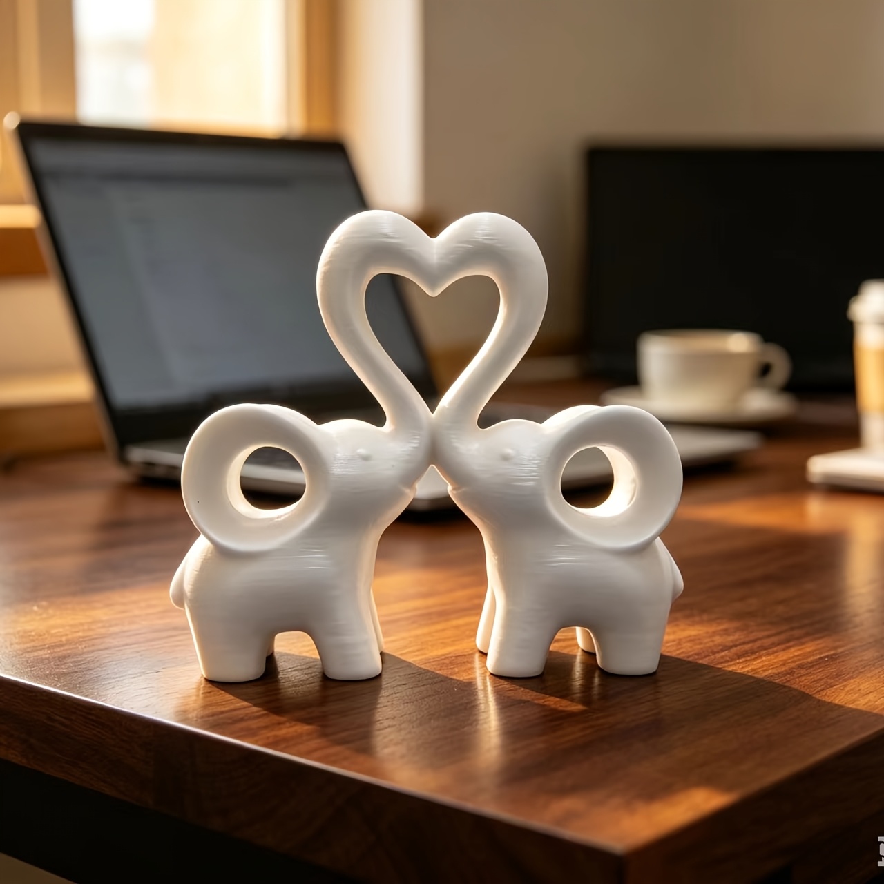 TEMU Decorazione da scrivania a forma di cuore e piccolo elefante stampato in 3D, ornamento stampato in 3D per