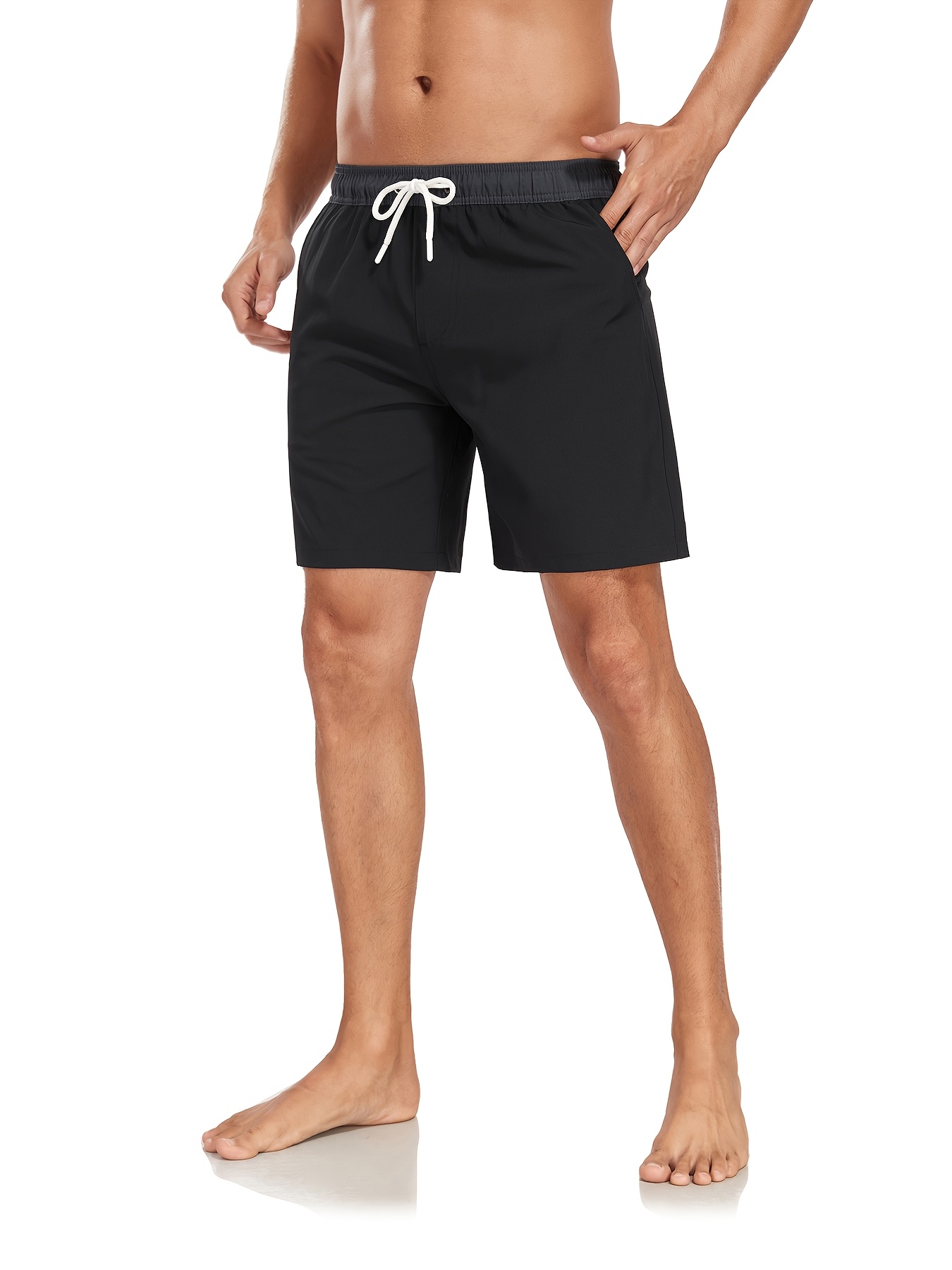 Set of 2 Men'S Casual Sports Shorts, Solid Color Double-Layer Beach Shorts for Fitness, Basketball, And Volleyball