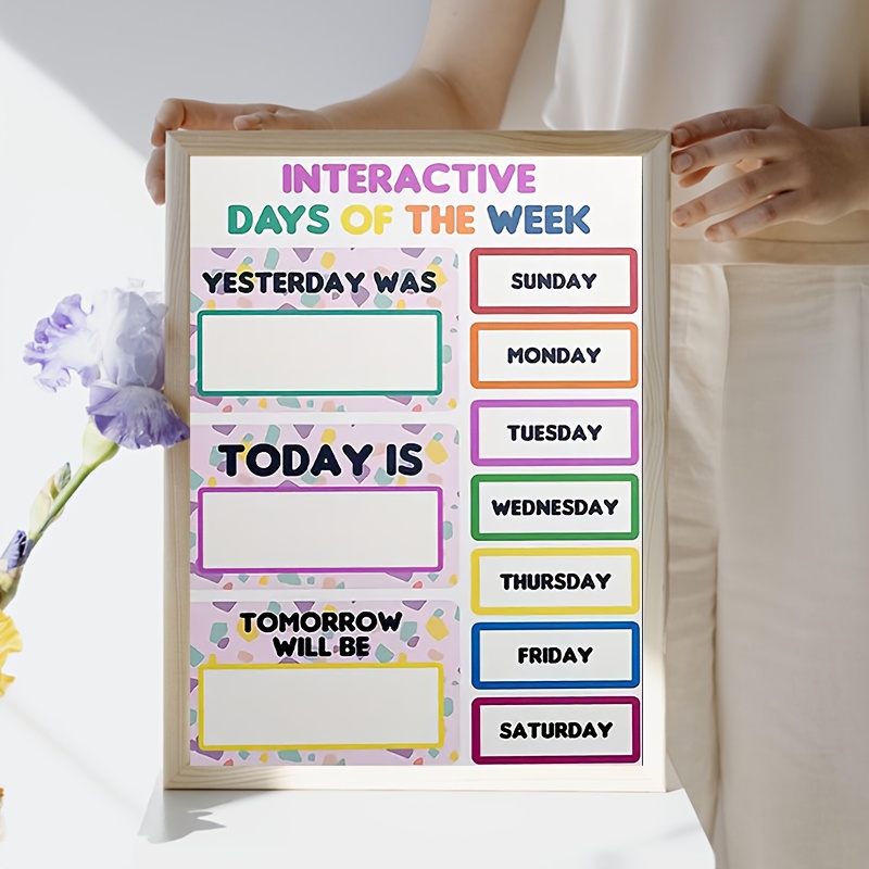 TEMU 2d Flat, 2d Flat, 2d Flat A Frameless Canvas Painting - An Interactive Sunday Chart Designed For Classroom Decoration, Home Education,