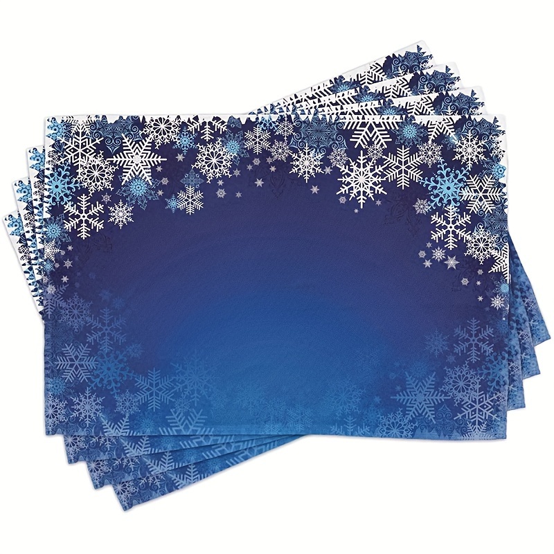 

4pcs, Navy Blue Christmas Decor Placemats 12x18 Inch, Flax Material Snowflakes Winter Seasonal Farmhouse Indoor Kitchen Dining Table Decoration For Home Holiday Party Supplies