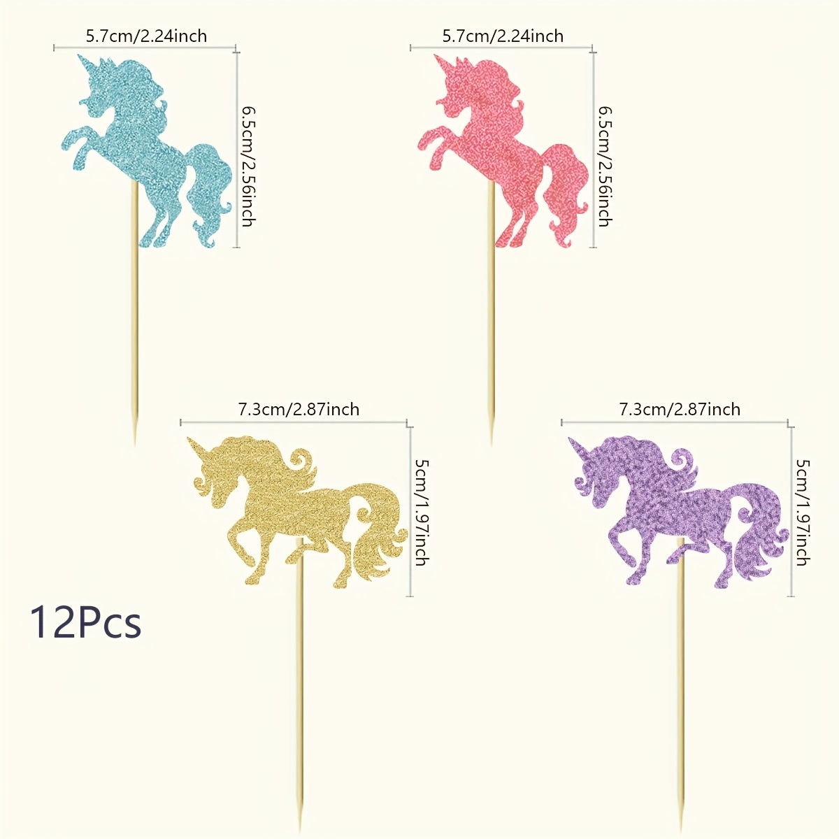 Image of 12/24pcs Unicorn Cupcake Toppers Colorful Unicorn Horse Cupcake Food Picks Baby Shower Wedding Birthday Party Cake Decorations Supplies - Glitter
