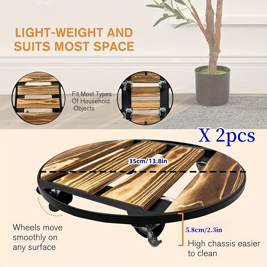 2pcs plant caddy wooden plant stand wheels heavy duty - Temu United Kingdom