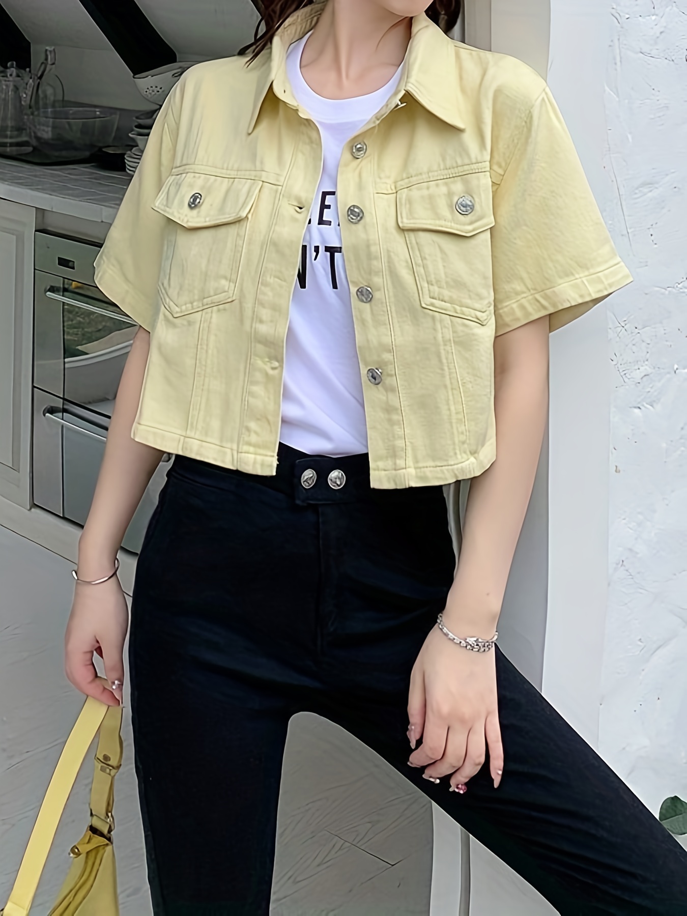 Women Denim Jacket Yellow Color