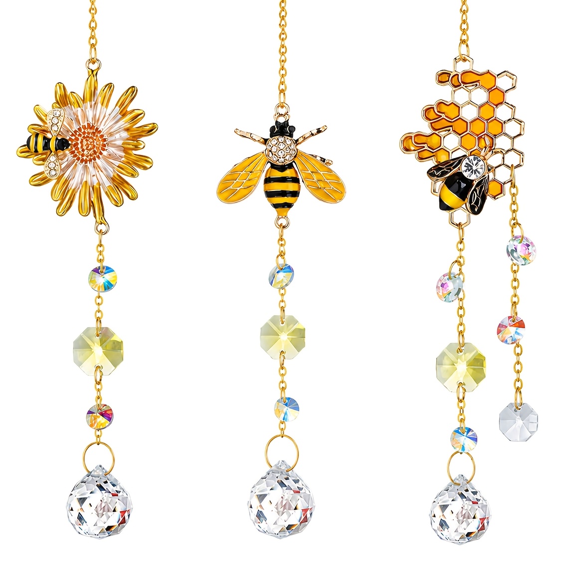 TEMU Lot de 3 Attrape-Soleil en Cristal Abeille Nid d'Abreuvoir avec Prismes Verre - Décoration Murale pour Jardin, Fenêtre ou Cadeau Femme Amourent