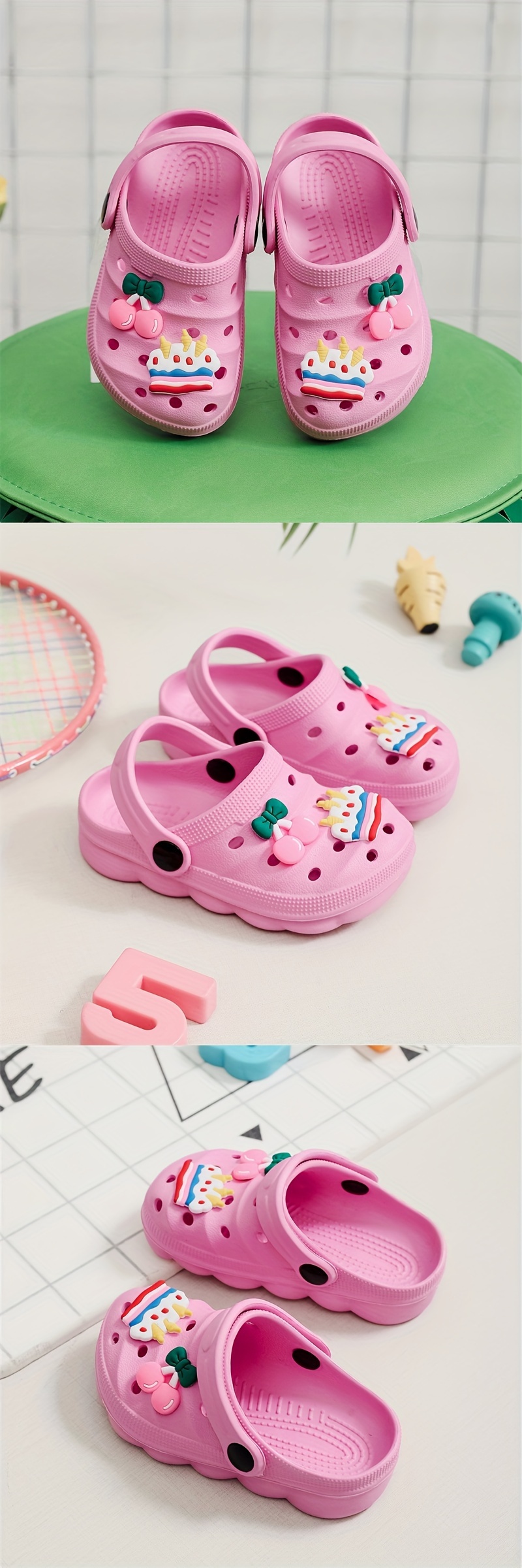 Casual Breathable Clogs With Cute Cartoon Charms For Girls, Quick Drying Lightweight Anti Slip Clogs For Indoor Outdoor Shower Beach Pool, Summer